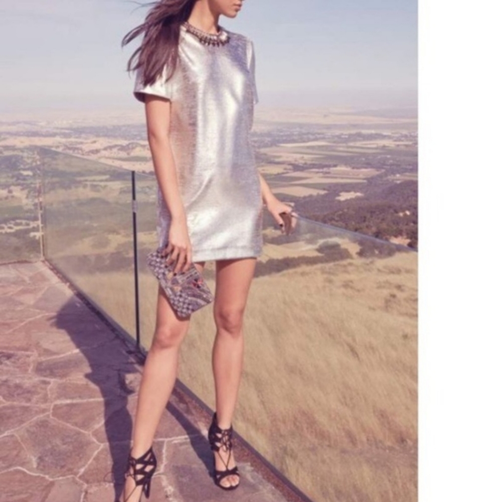 WAYF textured metallic silver shift dress